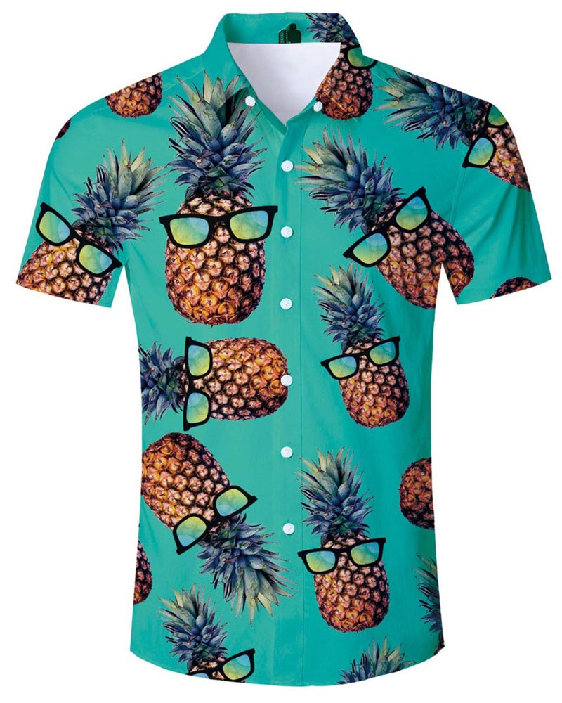 ALISISTER Men's Hawaiian Shirt Pineapple Sunglasses Button Down Short Sleeve Shirts Funny Novelty Tropical Beach Tops - Image 1